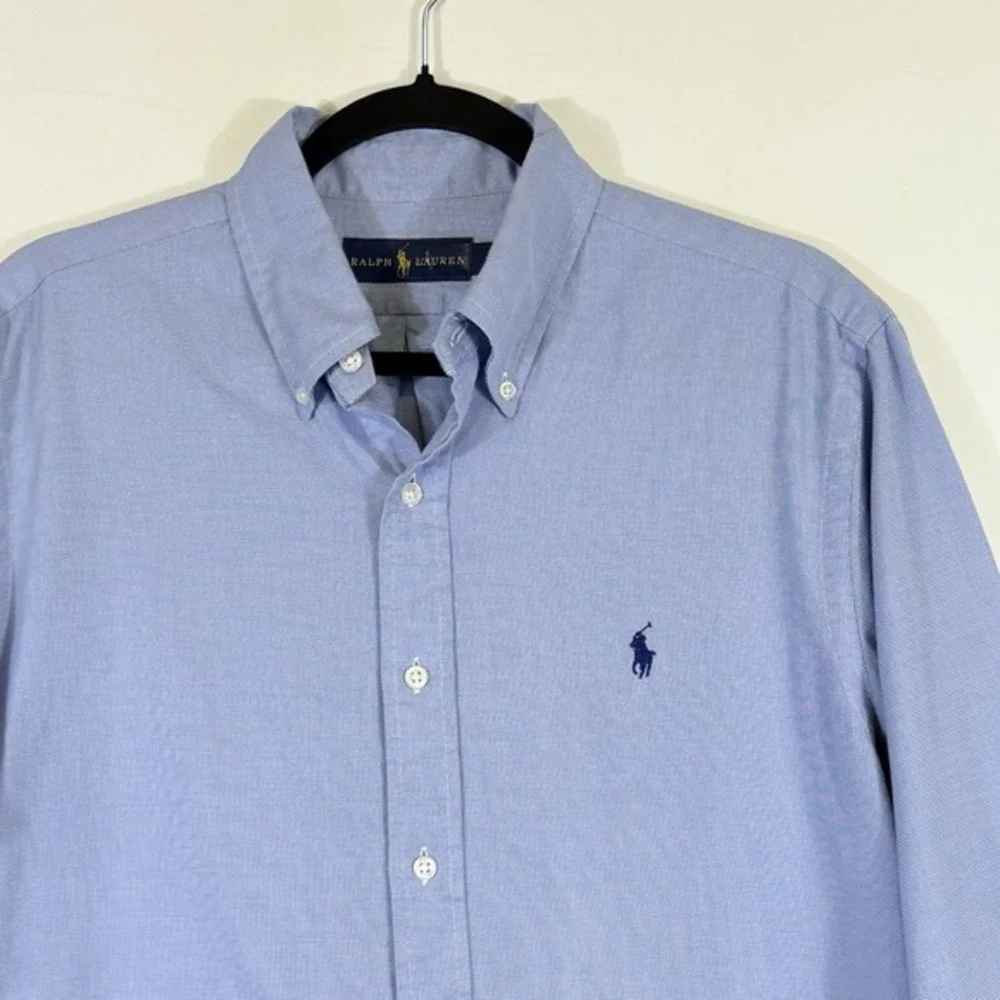 Ralph Lauren Long Sleeve Shirt Mens 16 40 41 Blue White Pattern Polo Preppy Work